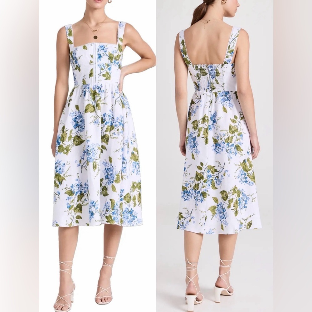 NEW Reformation Tagliatelle Riviera Linen Floral sleeveless Midi Dress SZ 10 - Picture 2 of 9